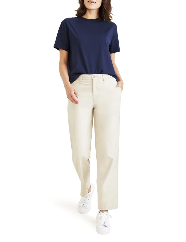 Dockers Women's High Waist Chino Straight Pants, Sahara Khaki, 32