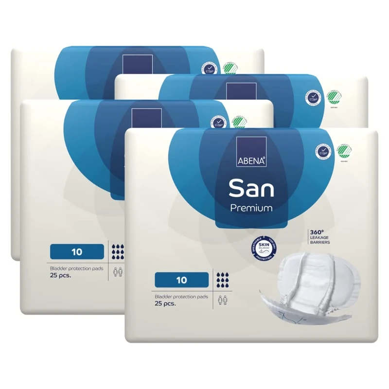 ABENA San Premium Mens & Womens Incontinence Pads, Breathable & Comfortable, Fast Absorption, Discreet & Effective Shaped Incontinence Pads for Men/Women- Premium 10, 2800ml Absorbency, 4x 25PK