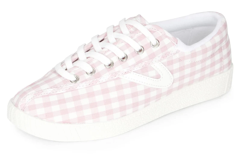 TRETORN Nyliteplus Canvas Sneakers Women's Lace-up Casual Tennis Shoes Classic Vintage Style, Pink Gingham, 4 UK