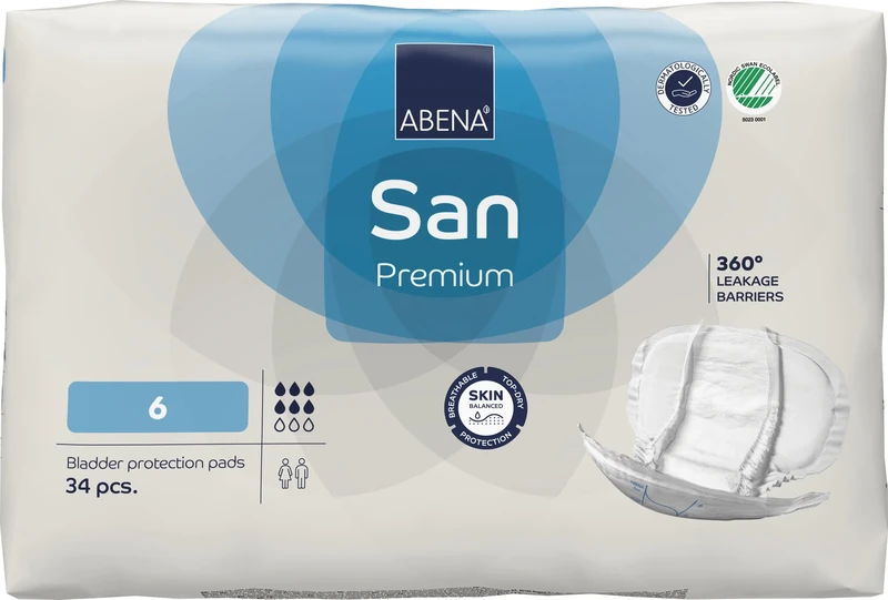 ABENA San Premium Mens & Womens Incontinence Pads, Breathable & Comfortable, Fast Absorption, Discreet & Effective Shaped Incontinence Pads for Men/Women - Premium 6, 1600ml Absorbency, 3x 34PK
