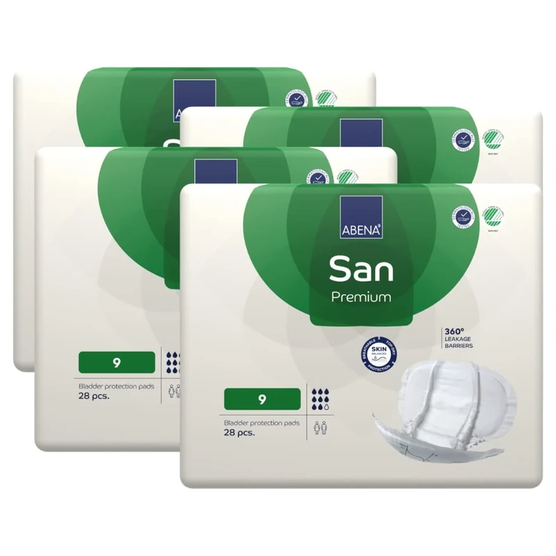 ABENA San Premium Mens & Womens Incontinence Pads, Breathable & Comfortable, Fast Absorption, Discreet & Effective Shaped Incontinence Pads for Men/Women - Premium 9, 2400ml Absorbency, 4x 28PK