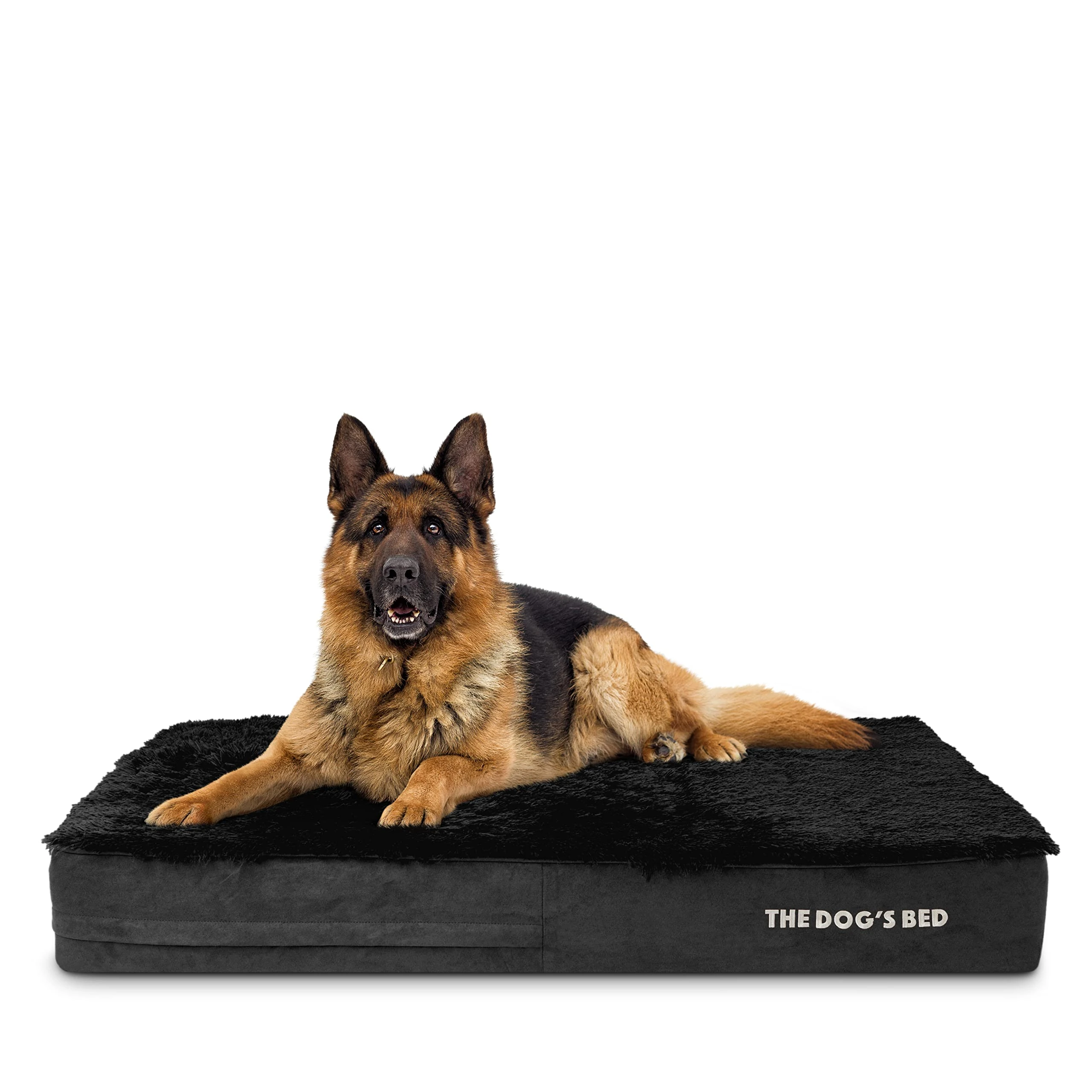 The Dog’s Bed Orthopaedic Memory Foam Dog Bed with Enhanced Support, XL Black Faux Fur, Waterproof, Supportive Dog Bed with Replaceable Covers, Veterinary Approved