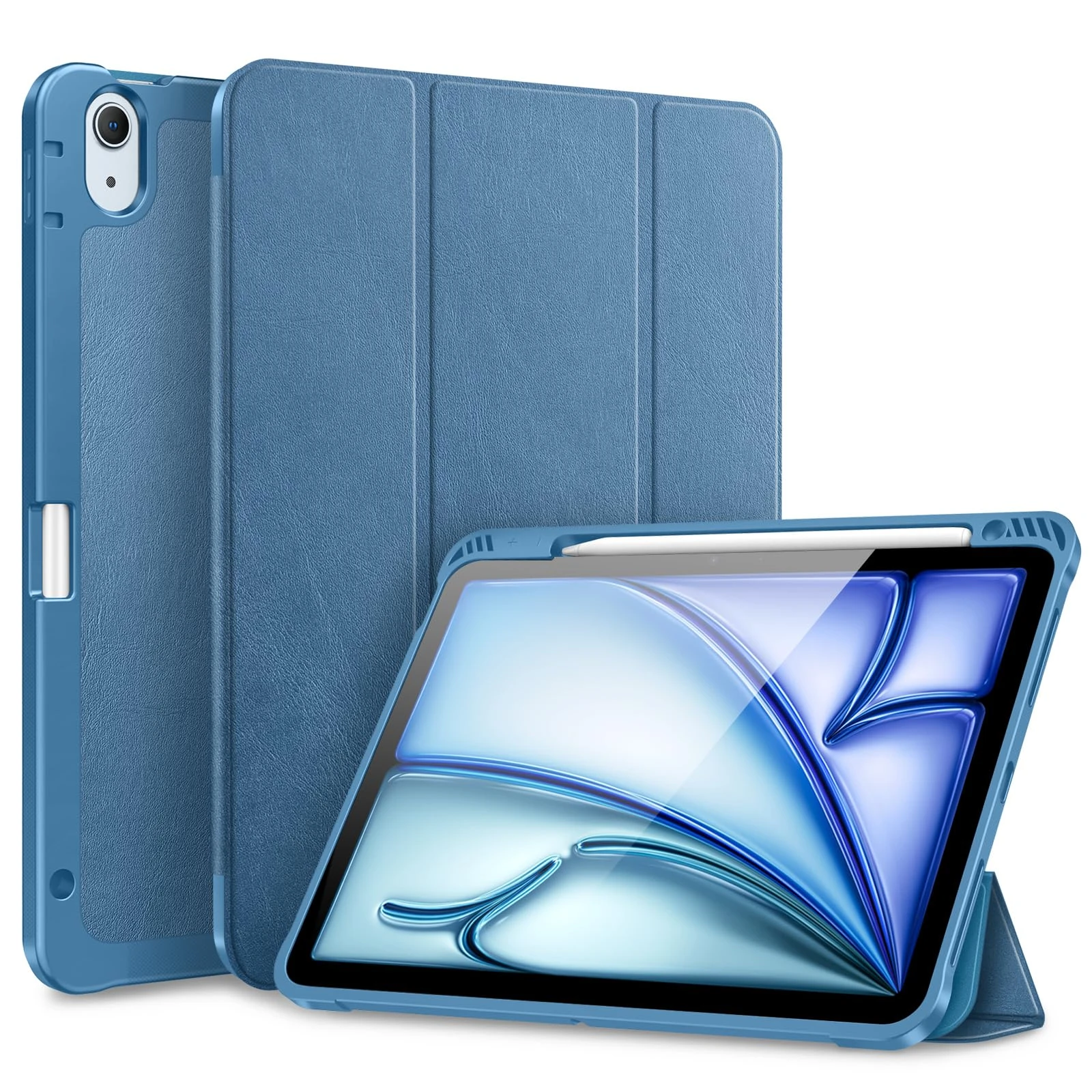 FINTIE SlimShell Case for iPad Air 11 inch (2025/2024) M3/M2, iPad Air 5th/4th Generation (2022/2020)- [with Pencil Holder] Shockproof TPU Stand Back Cover, Auto Wake/Sleep, Ocean Blue
