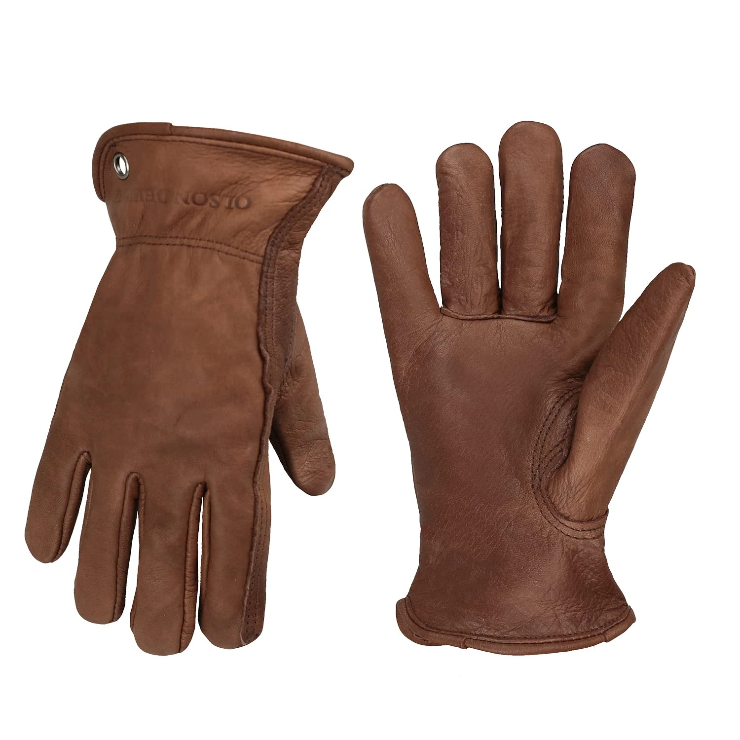 OLSON DEEPAK Cowhide Leather Gloves for Men&Women,Brown Moterbike Leather Gloves,Thorn Proof Garden Work Gloves,Outdoor Camping leather gloves (X-Large, Retro Brown)
