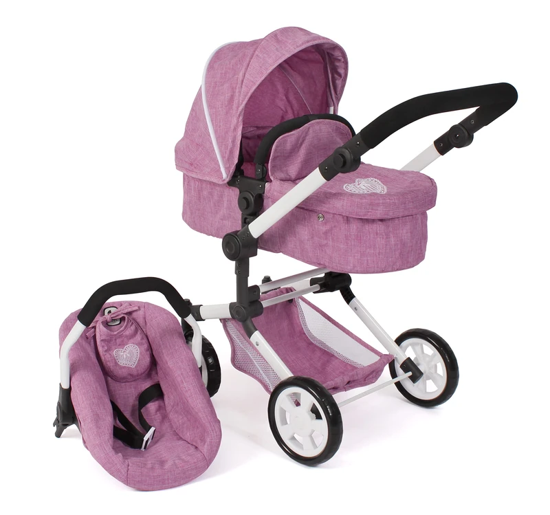Bayer Chic 2000 - Doll pram Linus, 3-in-1 combination doll's pram for children from 4 to 8 years, doll pram set, jeans pink