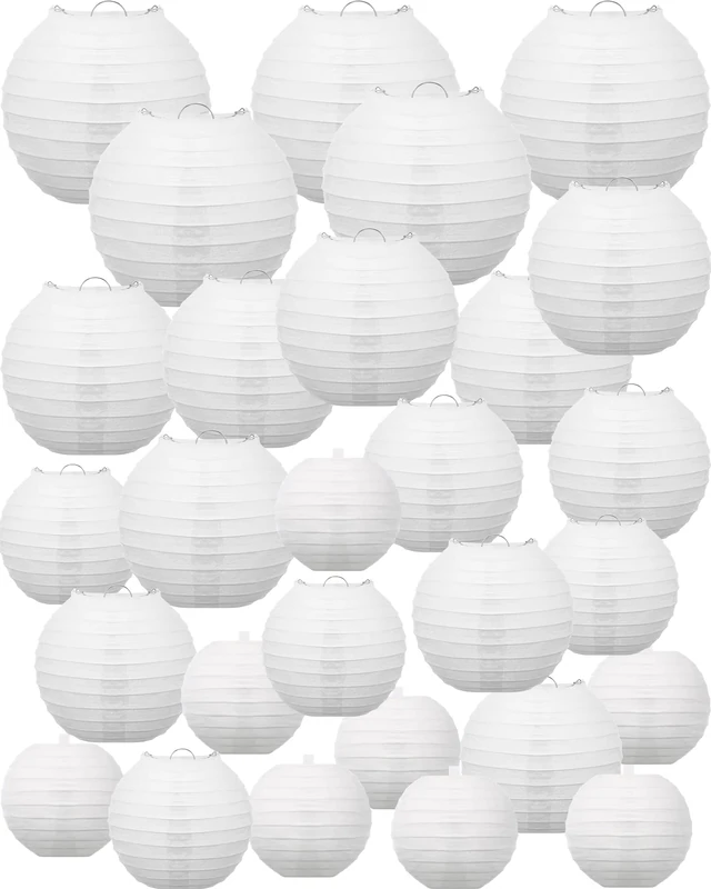 80 Pack White Chinese Japanese Paper Lanterns 4" 6" 8" 10" 12" Hanging Round Paper Lanterns Chinese Lantern Lamps for Wedding Party, Baby Shower, Christmas Party Decor