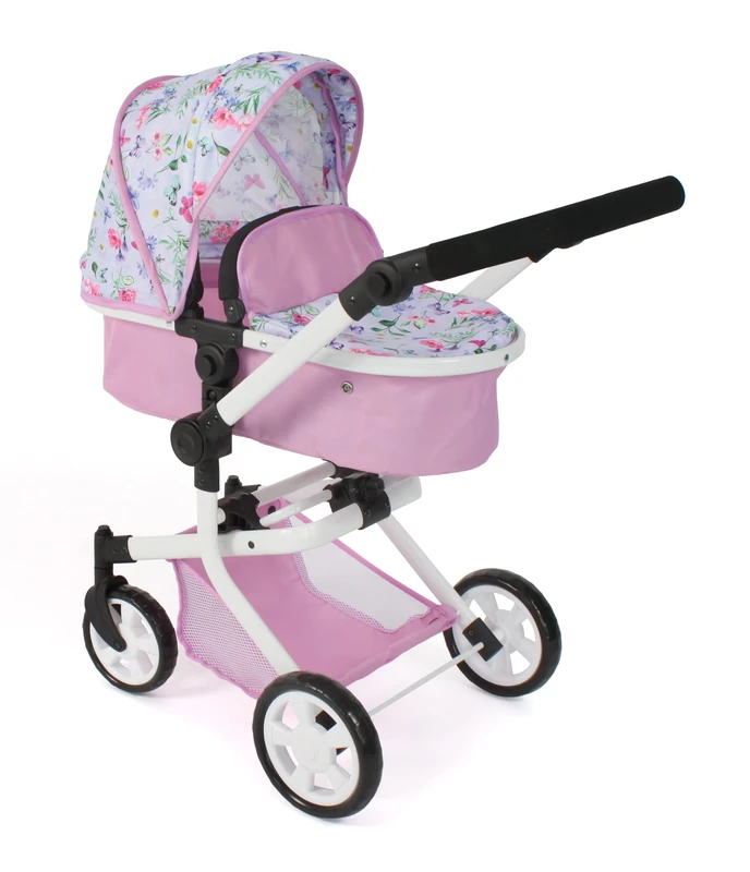 Bayer Chic 2000 - Doll pram Mika, 2-in-1 combination doll's pram for children from 4 to 8 years, flowers, flowers pink, 595-53