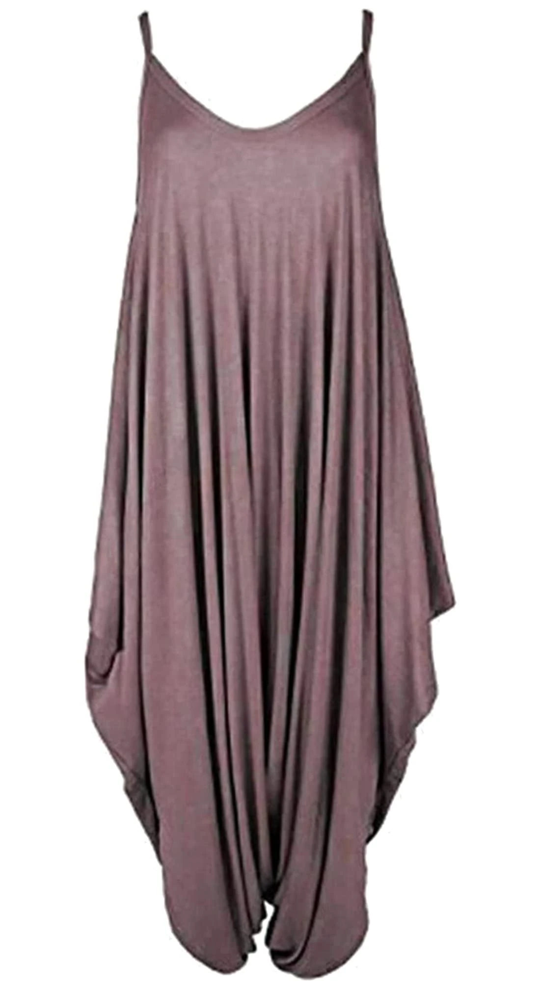 Ladies Summer All In One Wear Italian Drape Relaxed Fit Baggy Playsuit Women’s Sleeveless Cami Strappy Neck Jumpsuit Italian Lagenlook Style Playsuit Jumpsuit (Brown UK 12-14)
