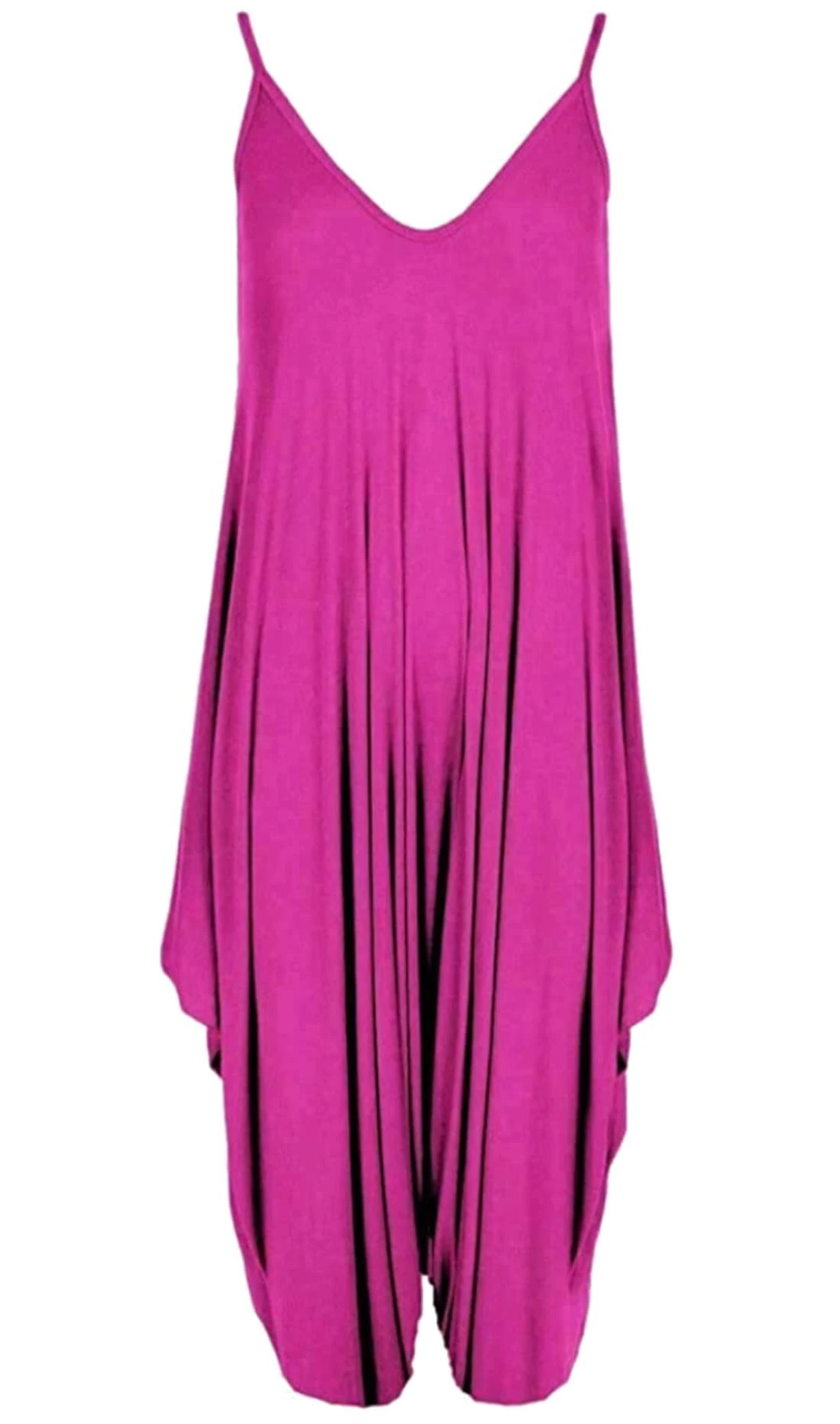 Ladies Summer All In One Wear Italian Drape Relaxed Fit Baggy Playsuit Women’s Sleeveless Cami Strappy Neck Jumpsuit Italian Lagenlook Style Playsuit Jumpsuit (Cerise UK 12-14)