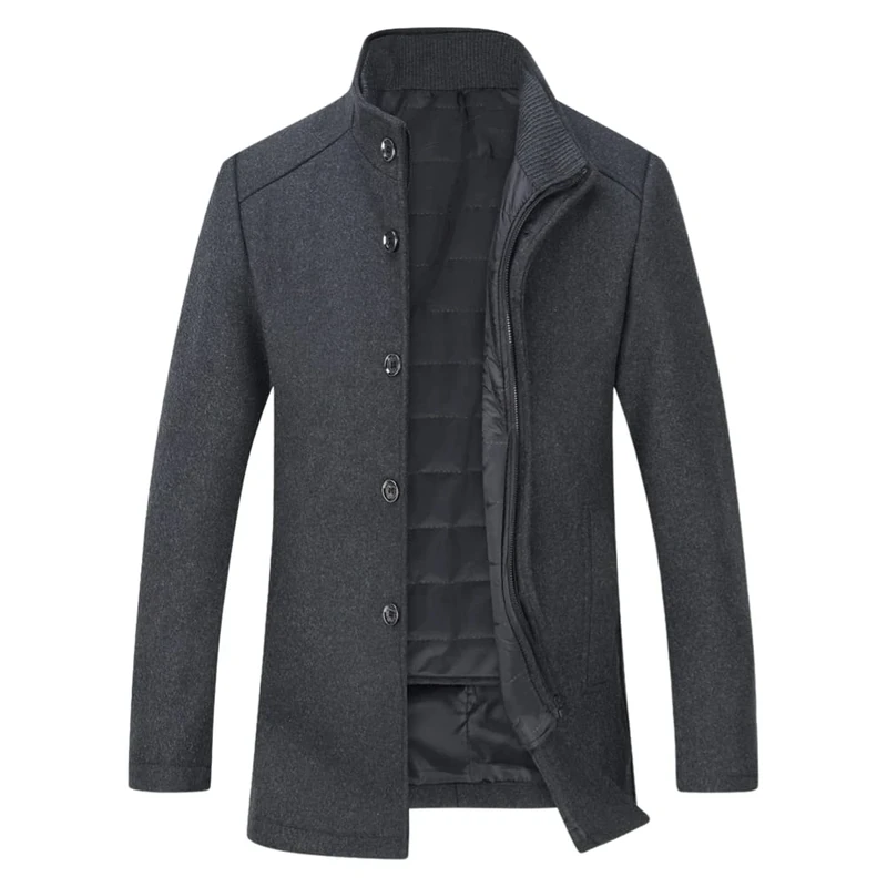 YOUTHUP Mens Wool Coat with Gilet Winter Thick Trench Coat Casual Outdoor Warm Peacoat, Grey, XS - Image 1