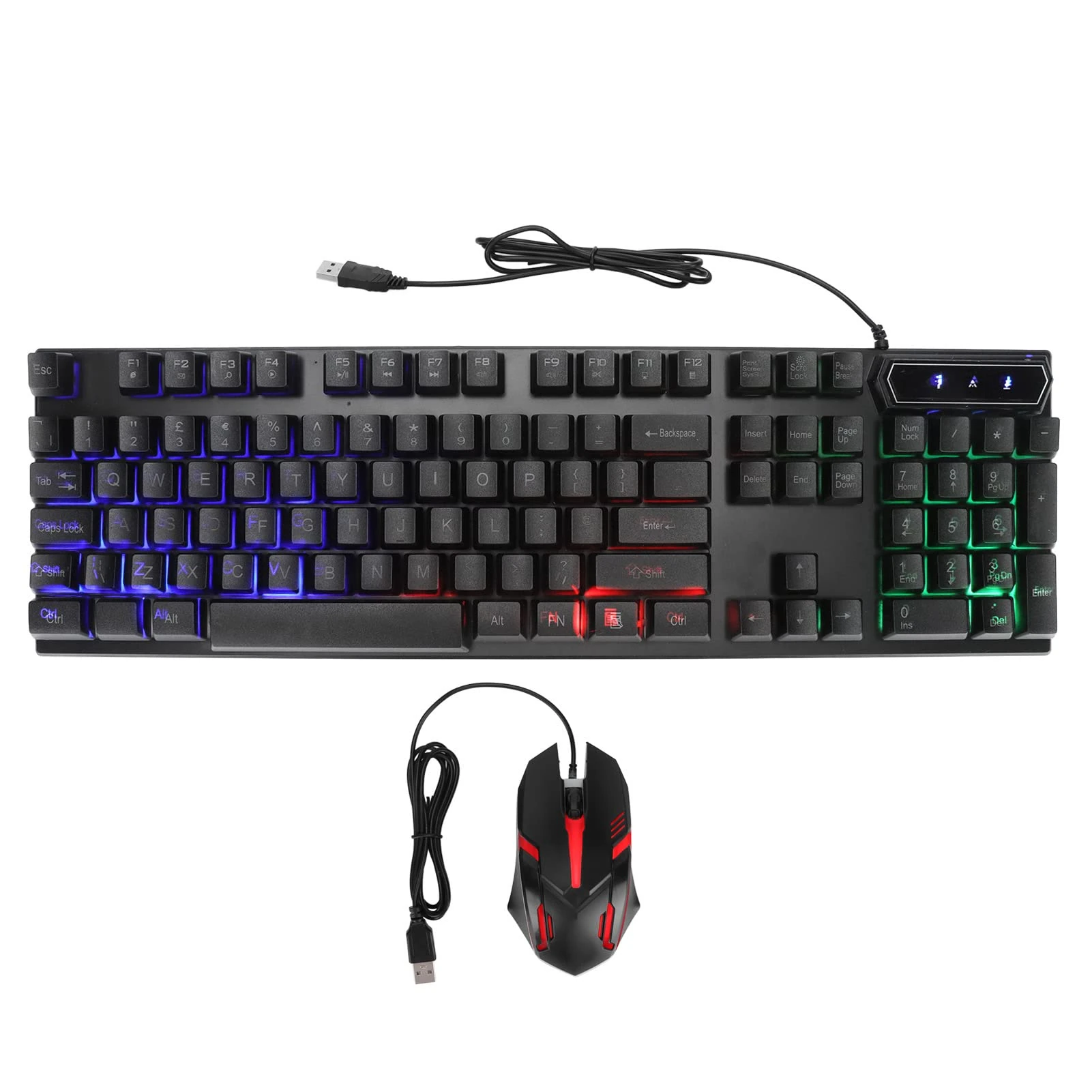 Bewinner USB Wired Gaming Keyboard and Mouse Combo, 104 Keys LED Rainbow Backlit Computer Keyboard Mouse Set, Quick Response Ergonomic Keyboard for PC Gamer Computer(D280 suit word transparent black)
