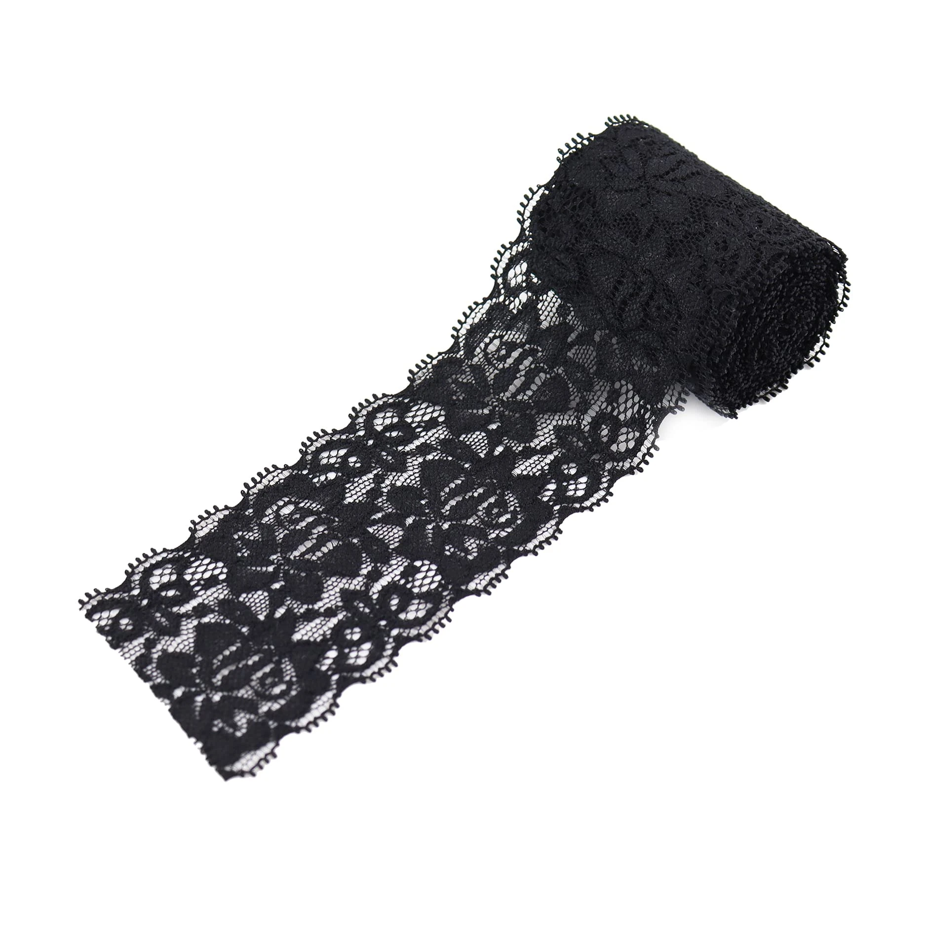 Lace Fabric Lace Ribbon,Floral Lace Trim, Elastic Lace - White & Black lace,Perfect for Crafting,Wedding,Gift Wrapping,Bow Making & Other Projects (2.4 Inch x 5 Yards, Black)