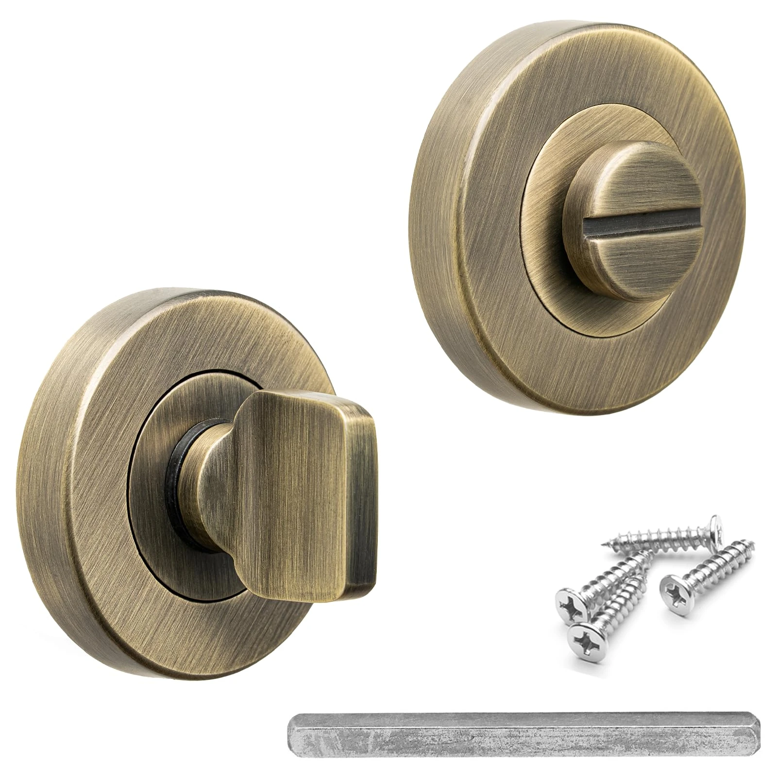 Decoranddecor Round Turn and Release Set for Bathroom Lock 54mm - Toilet Door Thumb Twist (Antique Brass)