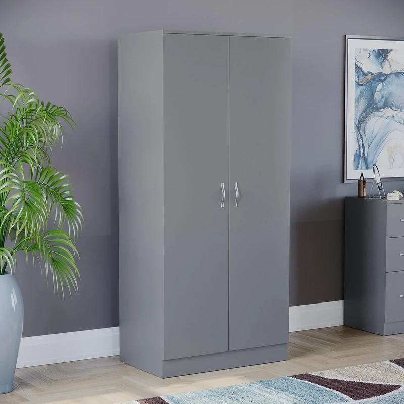 Vida Designs Riano Wardrobe, With Shelf & Hanging Rail Bedroom Storage Furniture (Grey, 2 Door)