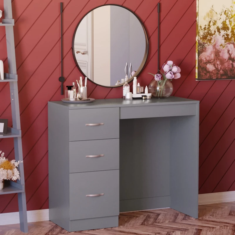 Vida Designs 3 Drawer, Dressing Table/Vanity Table, Makeup Desk - Riano Bedroom Furniture (Grey)
