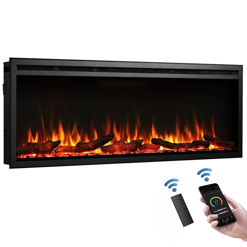 FLAMME Castello 50 inch Slim Frame Recessed Electric Fireplace - Image 1