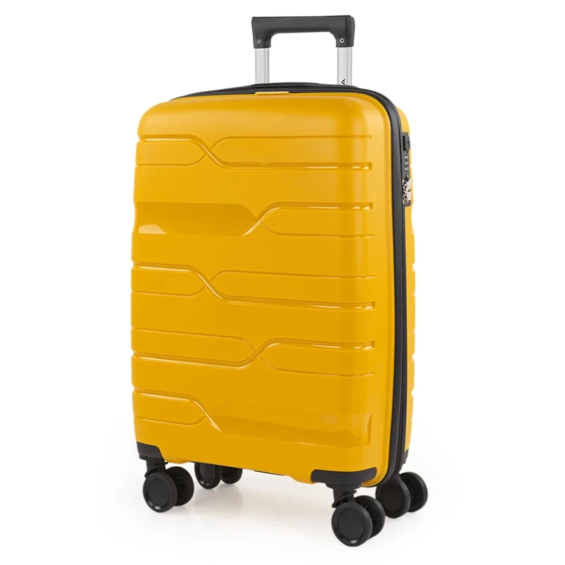 ITACA - Hard Shell Suitcase Set of 3-4 Double Wheels PP Polipropileno Luggage Sets 3 Piece with TSA Combination Lock - Resistant and Lightweight Hard Suitcase Set in Small Cabin Size, Medium, Yellow