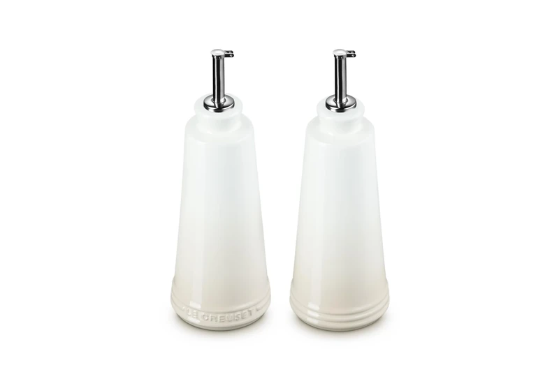 Le Creuset Signature Stoneware Oil & Vinegar set, 10 oz. each, Meringue, 7.5"