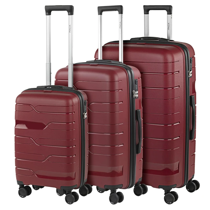 ITACA - Sets of 3 and 2 Rigid Polypropylene Travel Suitcases with TSA Lock Lightweight and Sturdy Medium and Large Cabin Size 760300, Burgundy, Juego de 3 Maletas, Contemporary