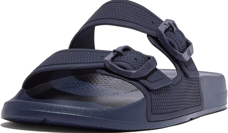 Fitflop Women's iQushion Two-bar Buckle Slides Sandal - Lightweight & Comfortable with Natural Arch Support - Midnight Navy - 8 UK