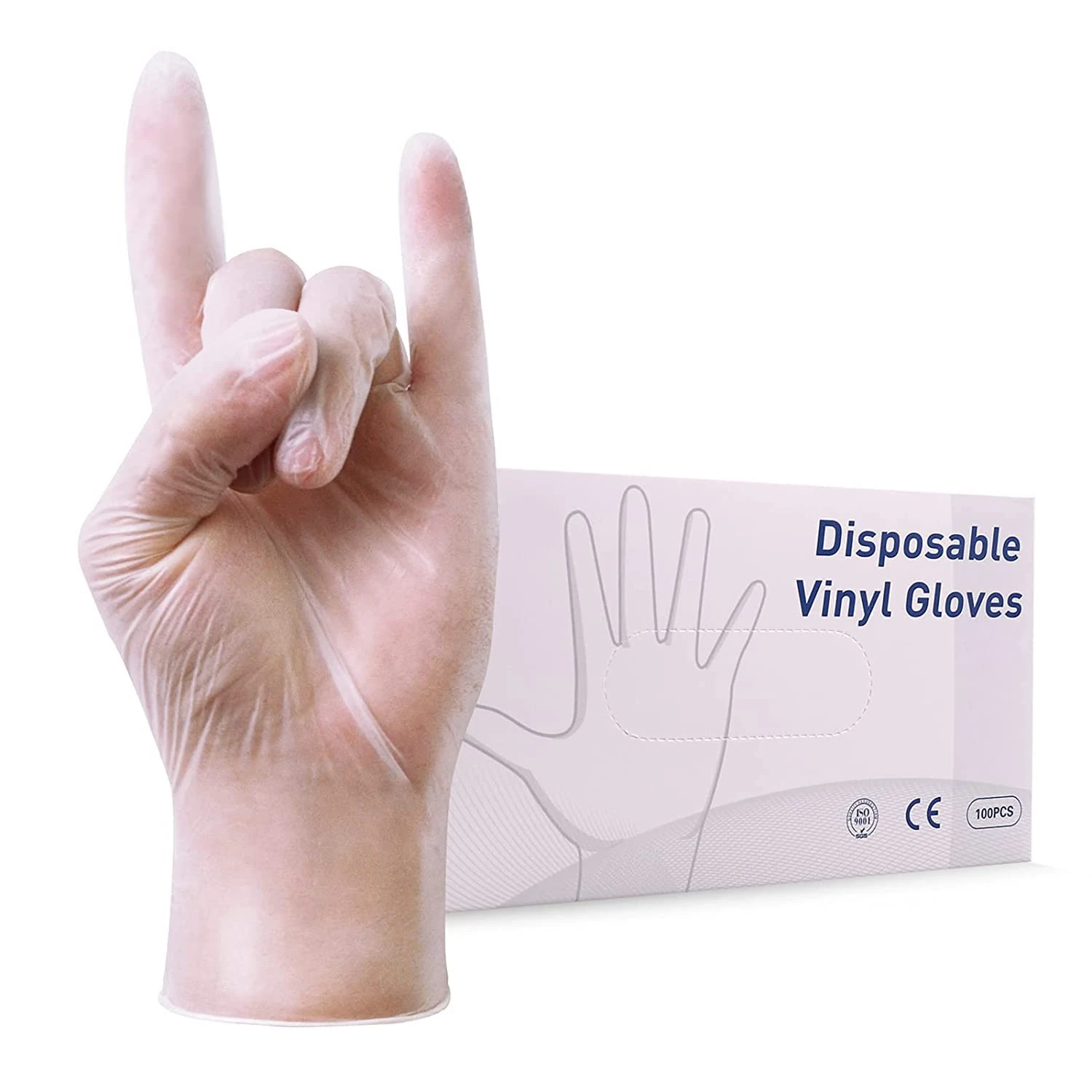 Disposable Vinyl Gloves, Clear Disposable Gloves, Powder Free, Latex Free Rubber, Heavy Duty, Disposable, Non-Sterile, Multi-Purpose Gloves, Disposable Extra Strong, food Safe - Large (Pack of 100)