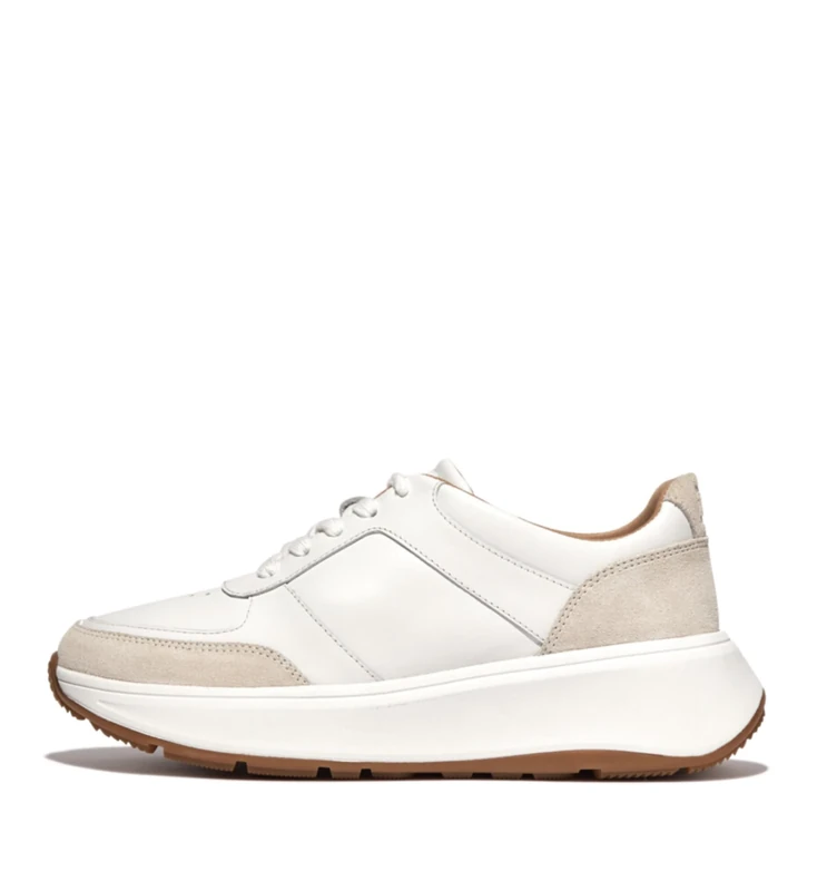 F-Mode Leather/Suede Flatform Sneaker Urban White