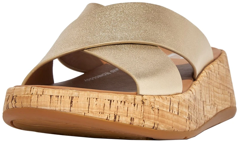 Fitflop F-Mode Leather/Cork Flatform Cross Slide