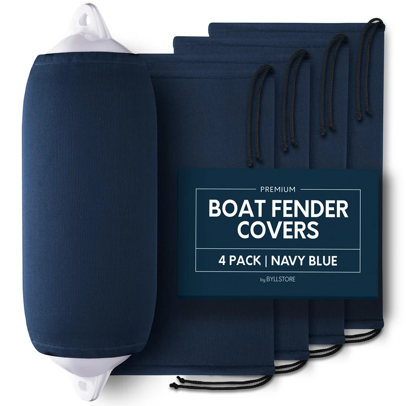 Byllstore Boat Fender Covers | 1, 2 & 4 Packs | 6" x 18", 8" x 22" and 9" x 26" | Navy Bumper Covers | Polyester (8" x 22", 4-Pack)