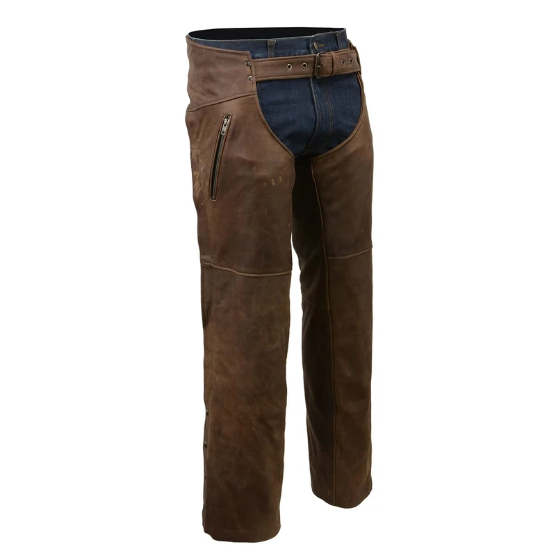 Milwaukee Leather Men's MLM5518 Vintage Crazy Horse Brown Slash Pockets Leather Chaps, L - Image 1