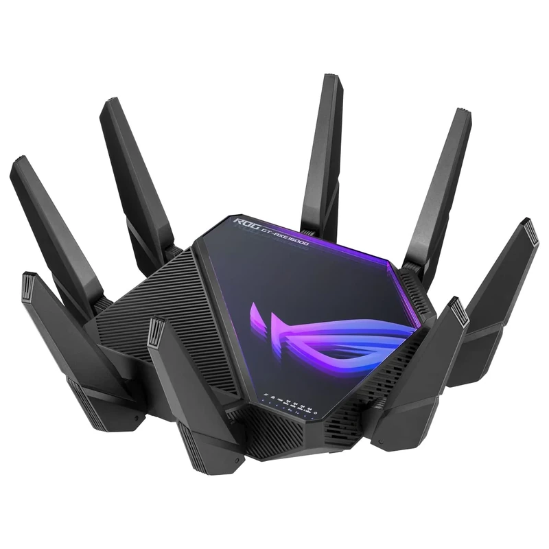 ASUS GT-AXE16000 quad-band WiFi 6E (802.11ax) gaming router, 6 GHz band, dual 10G ports, 2.5G WAN port, dual WAN, AiMesh support, VPN Fusion, Triple-level game acceleration, free network security
