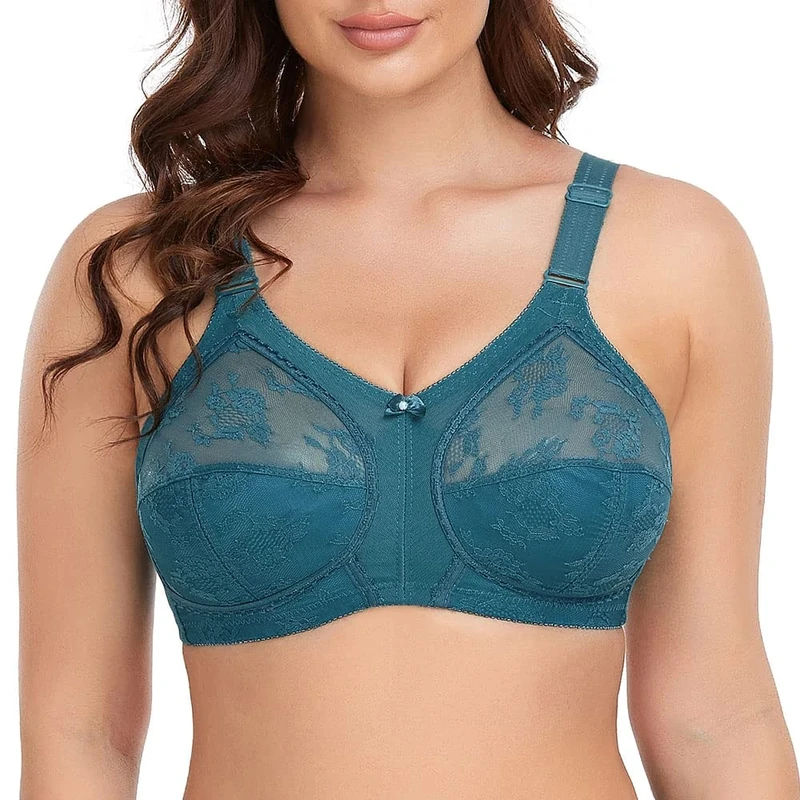 Ayigedu Ladies Plus Size Bra Minimiser Full Coverage Firm Hold Non Padded No Wired 52F Green