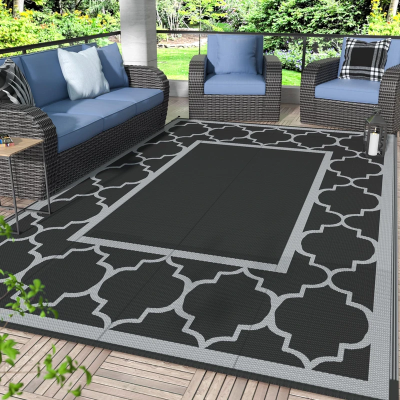 GENIMO, Reversible Foldable Outdoor Rug 6x9 Feet Waterproof Plastic Straw Outdoor Decor for Camping RV Patio Deck Porch Picnic Beach Balcony