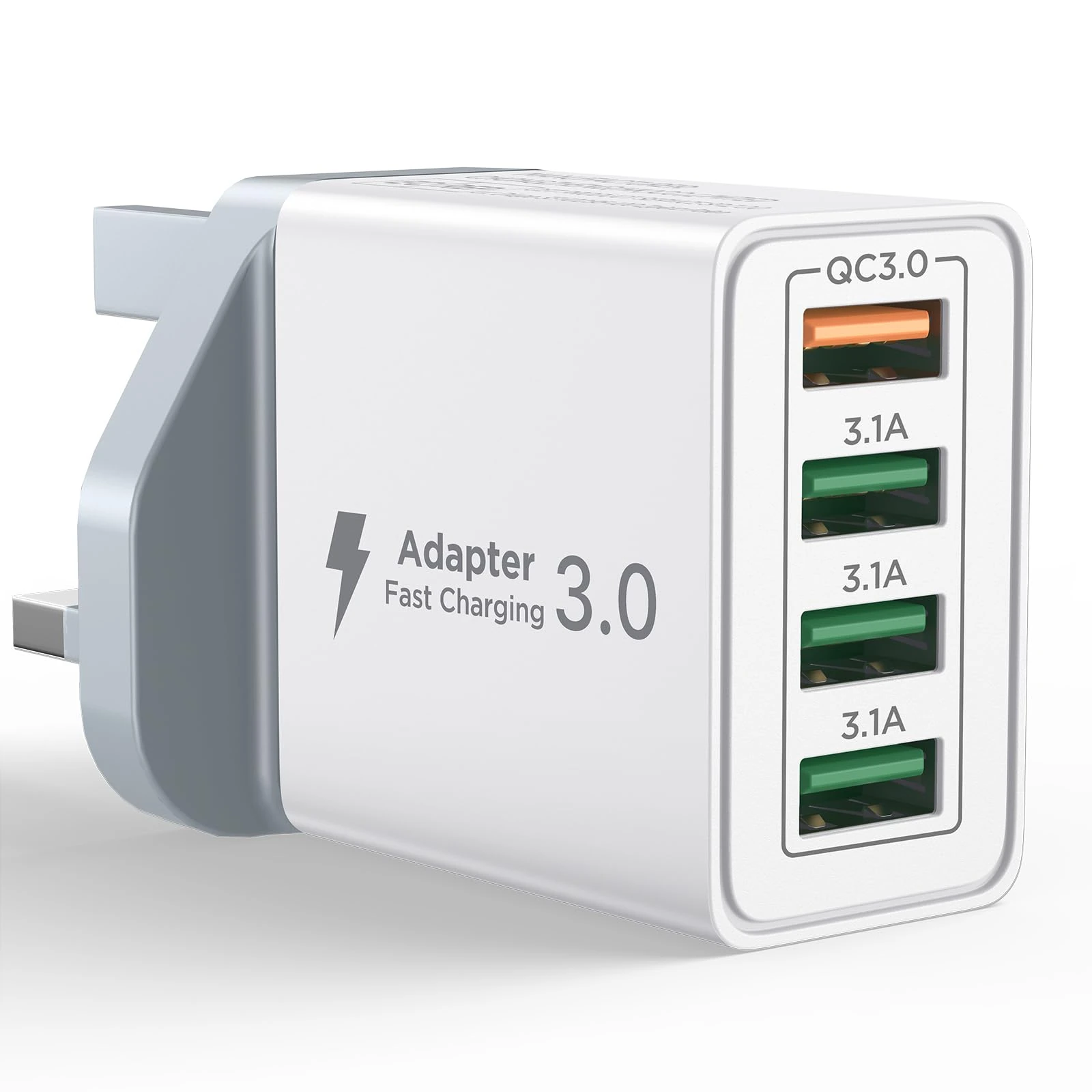 USB Plug Charger, 4-Port USB Fast Charger Plug with 33W Intelligent Quick Charge 3.0 Wall Charger, Multi USBPower Adapter UK Fast Charging for iPhone 15 14 13 Pro Max X 8 7 6,Samsung S21 S20 S10 S9