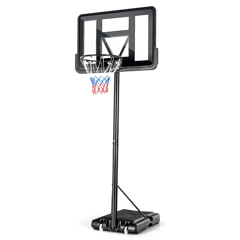 GYMAX Portable Basketball Hoop on Wheels, 4.25FT-10FT Adjustable Basketball Backboard Hoop Net System, Indoor Outdoor Free Standing Basketball Stand for Adults and Children - Image 1