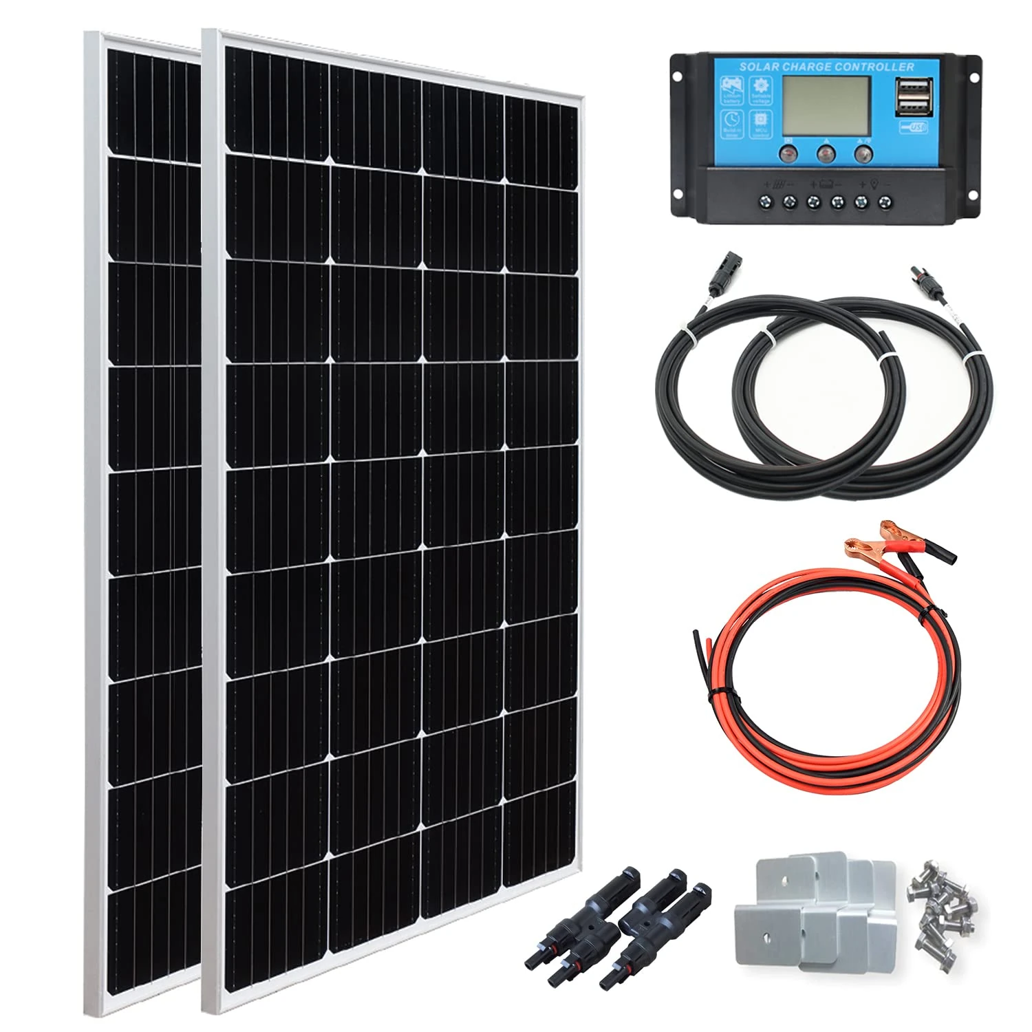 XINPUGUANG 300w Solar Panel Off Grid Kit 2pcs 150 Watt Monocrystalline Photovoltaic Solar Module 30A Charge Controller for Motorhome, Balcony, Boat, Campervan, Car, Caravan, 12v Battery (watts, 300)