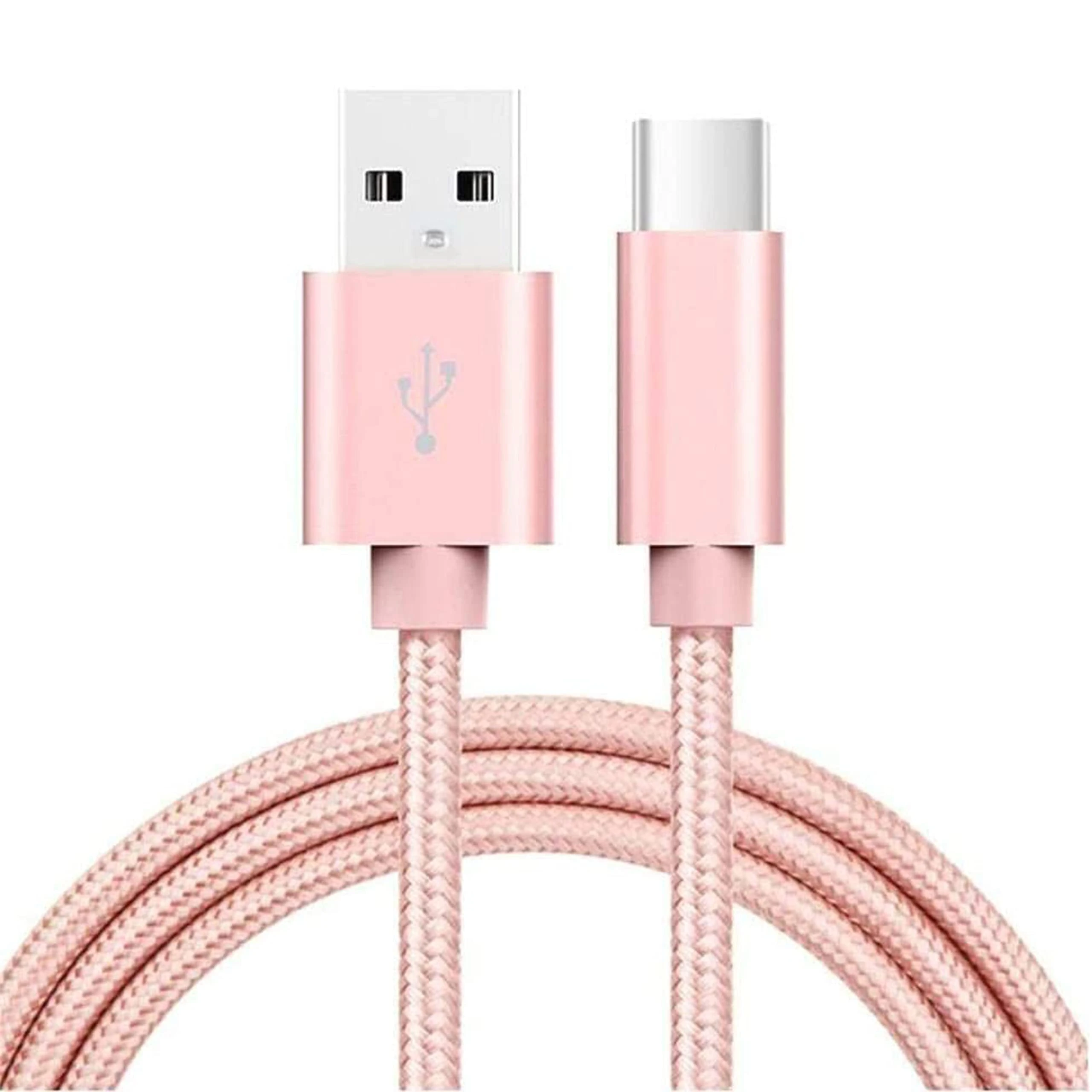USB C Cable, USB Type C Cable Nylon Fast Charging Cable for Samsung S21 Ultra,S20, A72,Huawei Mate 40 Pro+,P50,nova 8,Y9a,MateBook,Xiaomi 11T,OnePlus 9,Google Pixel 5-Rose Gold/Pink (2M)