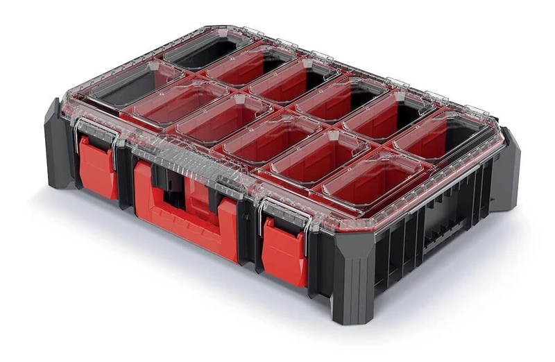 Sorting Box, Assortment Box, Small Parts Magazine with Dividers, Transparent Decker, Stackable, 543 x 368 x 126 mm