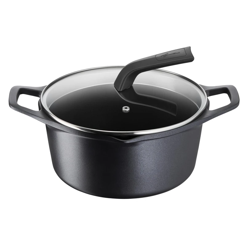 Lagostina Aroma Fonda Cooking Pot with 2 Handles with Lid, Die-Cast Aluminium, Diameter 24 cm, Induction Cooker, Gas and Oven with Thermal Signal, Titanium Coating, Glass Lid