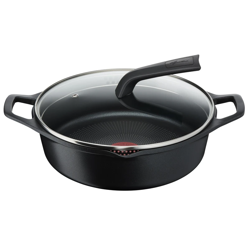 Lagostina Aroma 2 Handles with Lid, Die-Cast Aluminium, Diameter 28 cm, Induction Cooker, Gas and Oven with Thermal Signal, Titanium Coating, Glass Lid