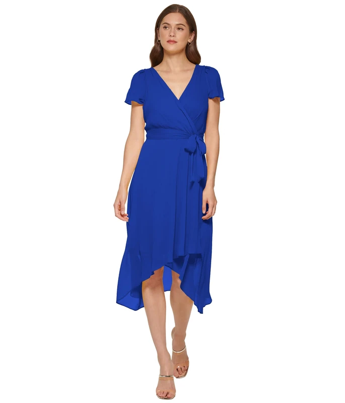 DKNY Women's Faux Wrap Dress, Berry Blue, 14