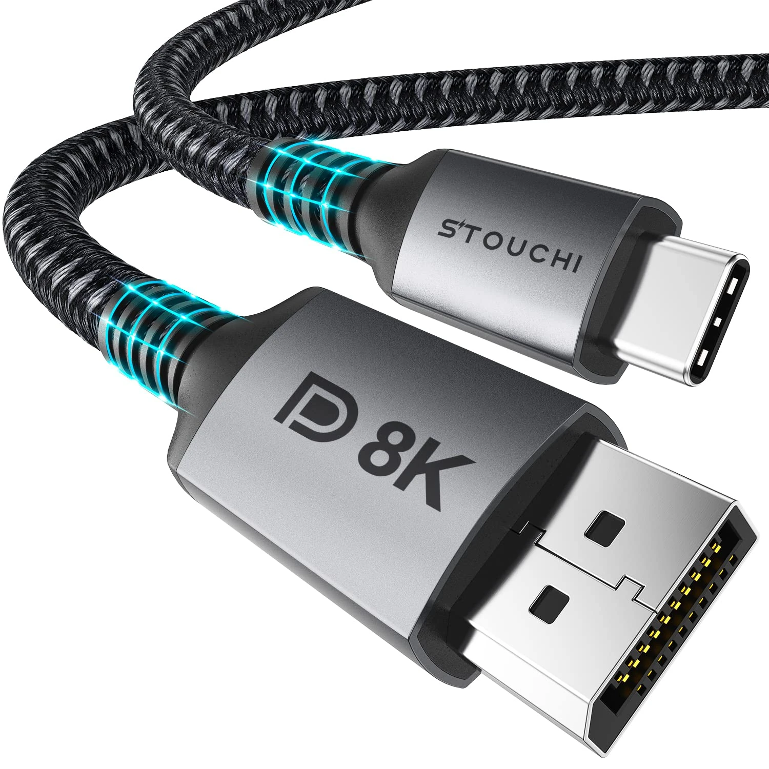 Stouchi 2Pack USB C DisplayPort 1.4 Cable 8K@60Hz 4K@144Hz/120Hz 5K@60Hz 2K@240Hz Thunderbolt 3 to DisplayPort HBR3 32.4Gbps Type C DP 1.4 for M1 MacBook Pro 2021 Mac Mini Dell 2M/6.6Ft