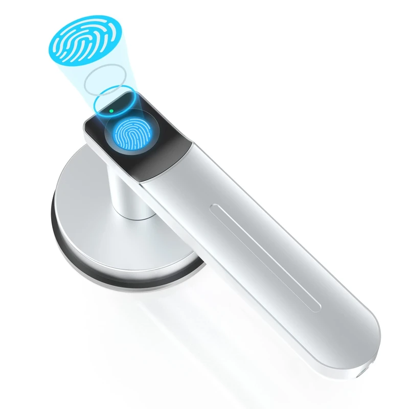 Foxgard Smart Fingerprint Door Lock with Handle - Biometric Room Lock for Bedroom/Office (Silver)
