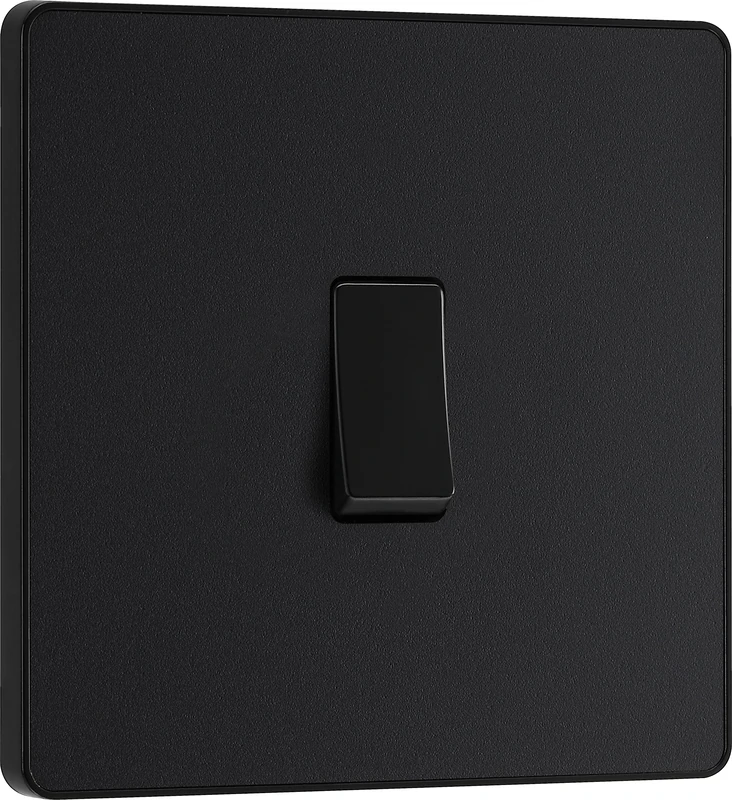 BG Electrical Single Wall Light Switch, 2 Way, Screwless Front Plate, Round Edges, Evolve, Matt Black, 20A, 16AX, PCDMB12B
