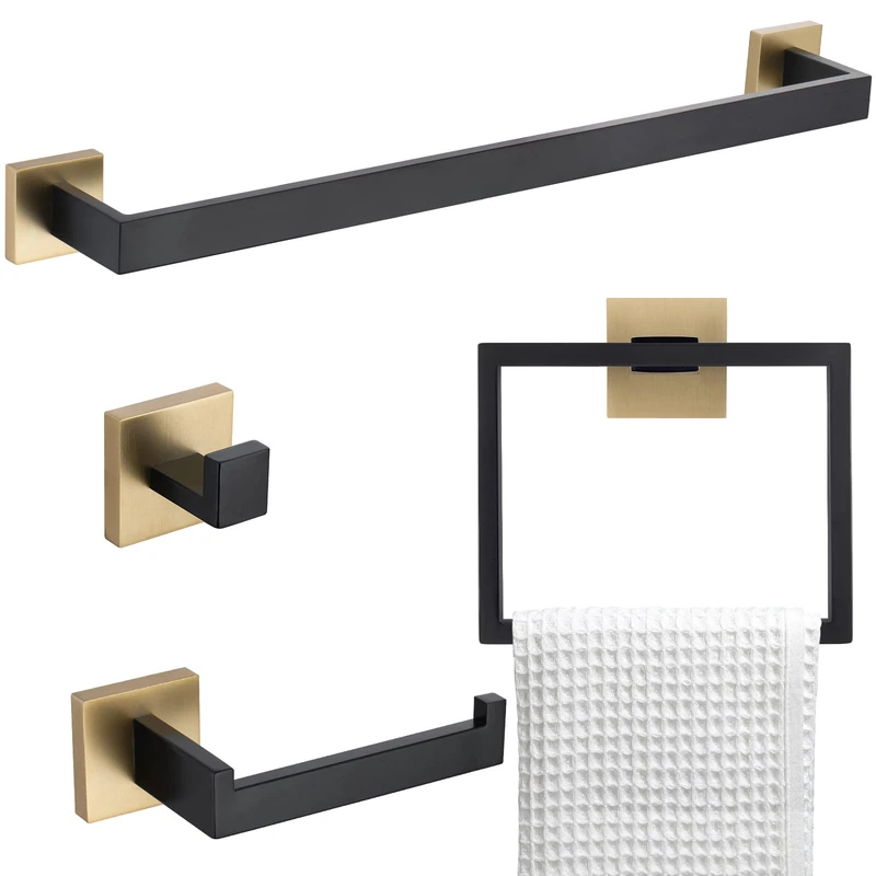 Bathroom Towel Bar Holder Sets Black and Gold 4-Piece Bathroom Hardware Set Stainless Steel Bath Accessories Kit. Wall Mounted,23.6 Inch