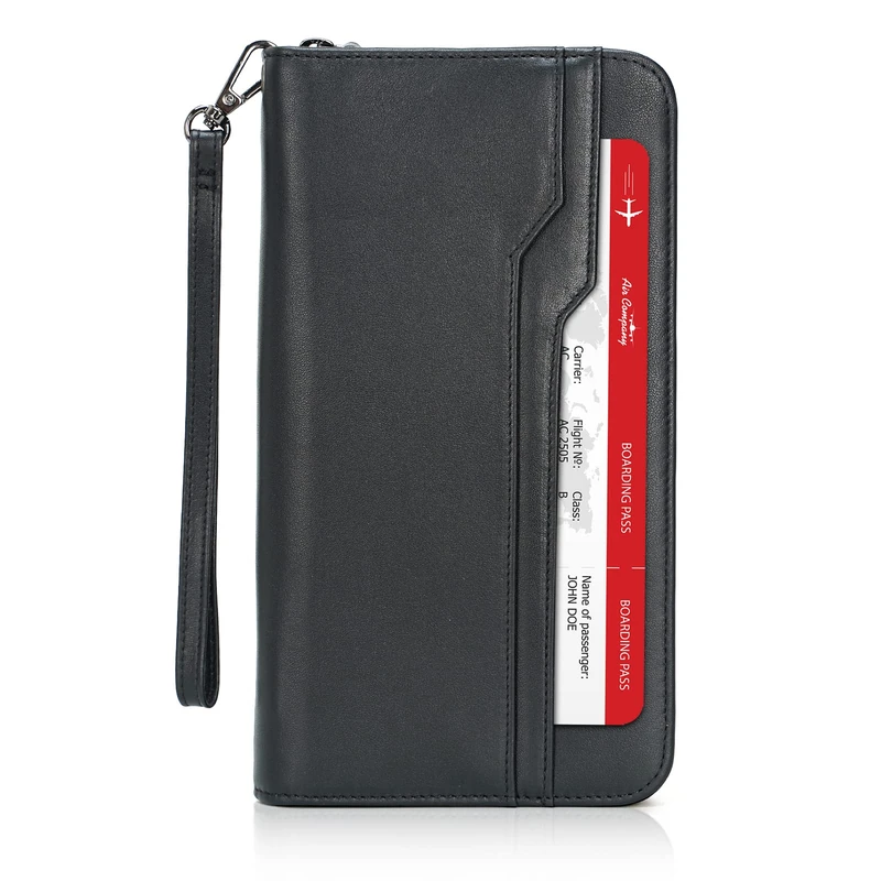 Polare Full Grain Leather Family Travel Passport Wallet and Documents Organizer RFID Blocking Case Holder Fits 6 Passports for Men and Women, Black, Retro