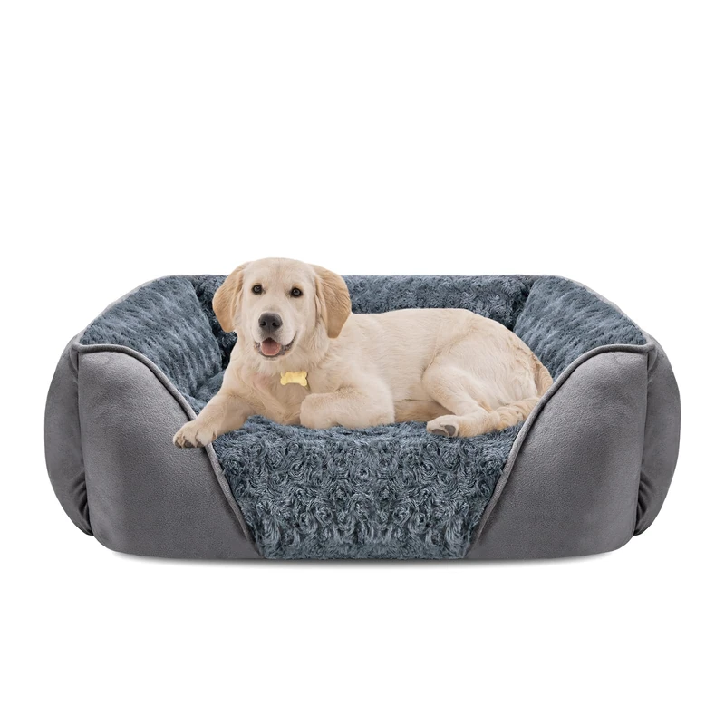 INVENHO Large Dog Bed for Large Medium Small Dogs Rectangle Washable Dog Bed, Orthopedic Dog Sofa Bed, Soft Calming Sleeping Puppy Bed Durable Pet Cuddler with Anti-Slip Bottom (30'', Grey)