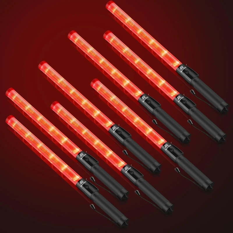 RoadHero 8 Pack Traffic Wand, 21 Inch Led Traffic Control Baton, Safety Light Wands with 2 Flashing Modes, Air Marshaling Signal Wand with Side Clip for Airport, Parking, Car Directing - Image 1