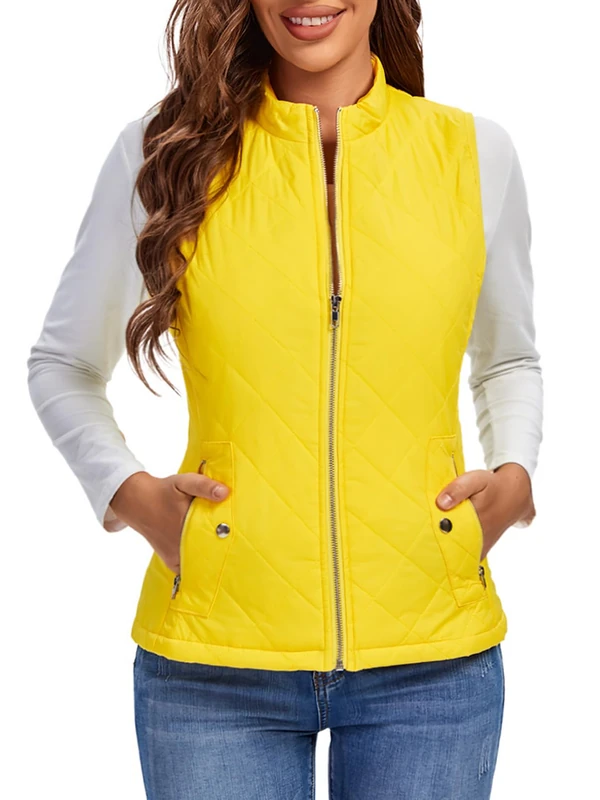 fuinloth Women's Quilted Gilet, Lightweight Body Warmer Padded Outdoor Vest Sleeveless Jacket Yellow Large - Image 1