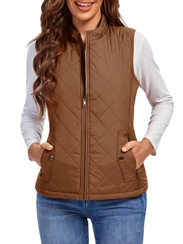 fuinloth Women's Quilted Gilet, Lightweight Body Warmer Padded Outdoor Vest Sleeveless Jacket Brown XX-Large - Image 1