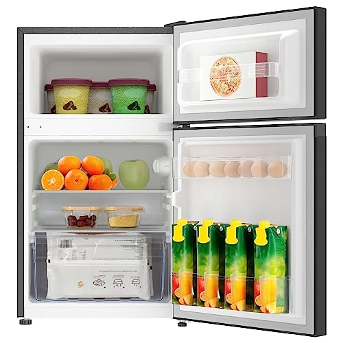 CHiQ Under Counter Fridge Freezer, 86L, 4 Star Freezing, for Dorm, Apartment, Office, 12-Year Compressor Service, Low noise, Reversible Doors, Dark Inox
